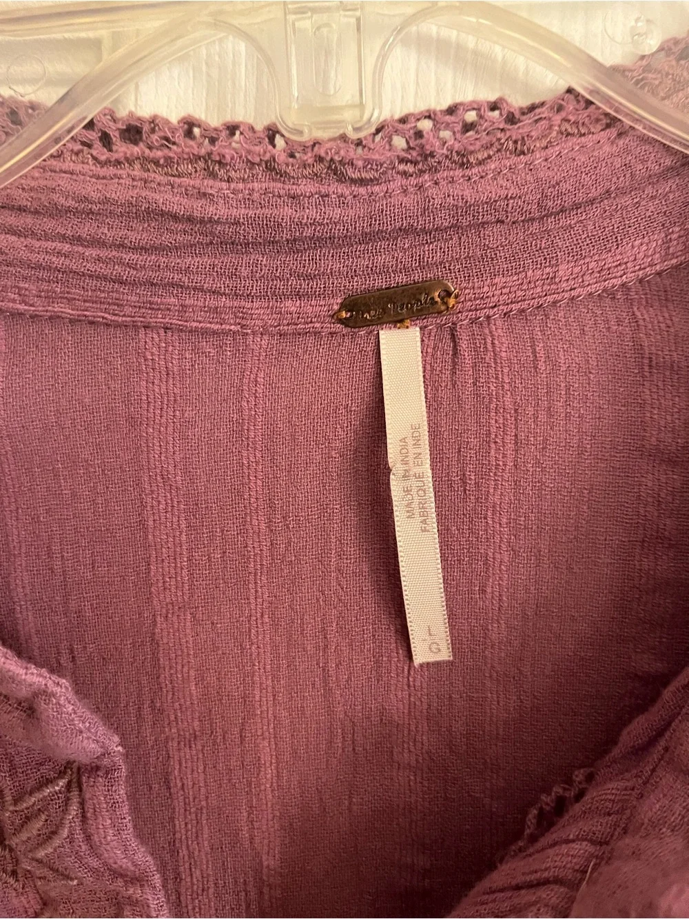 Free People Purple Carter Dobby Lace-Embroidered Button Down Blouse